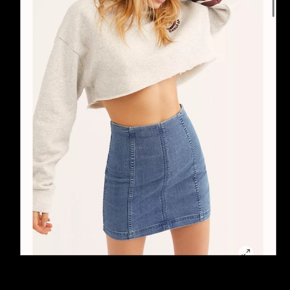 Free People Modern Femme Mini Light Blue Jean Denim Skirt B22